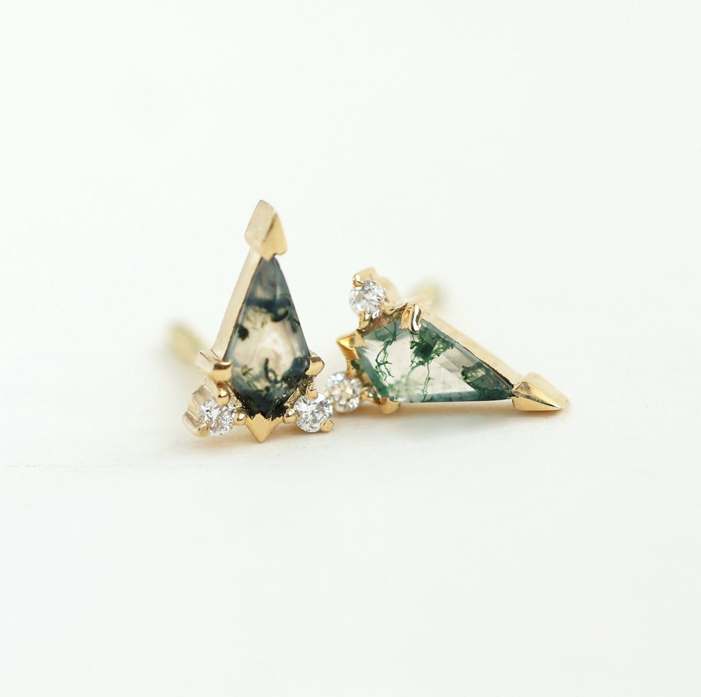 Kite Moss Agate Earrings with Side White Diamonds