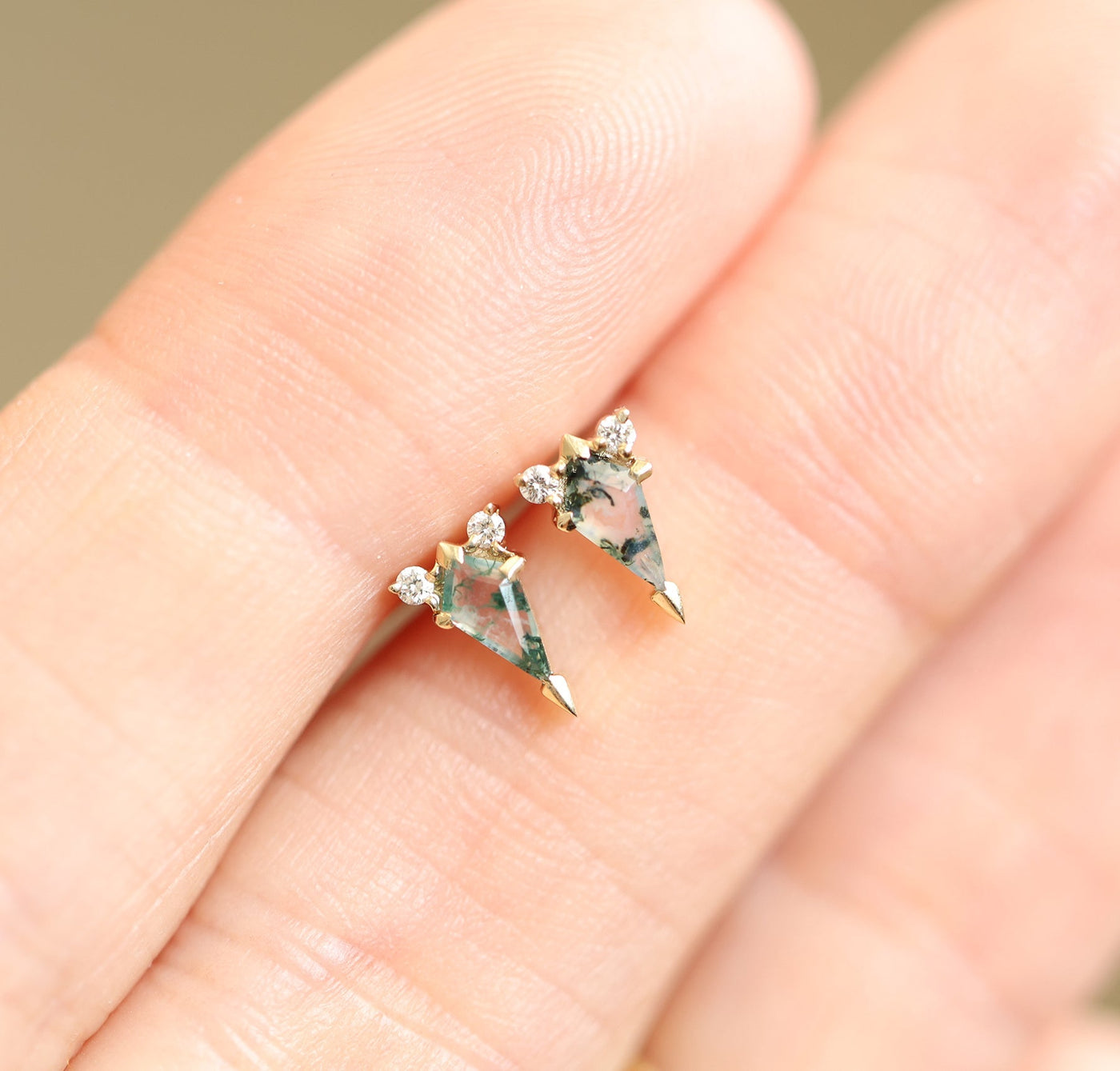 Kite Moss Agate Earrings with Side White Diamonds