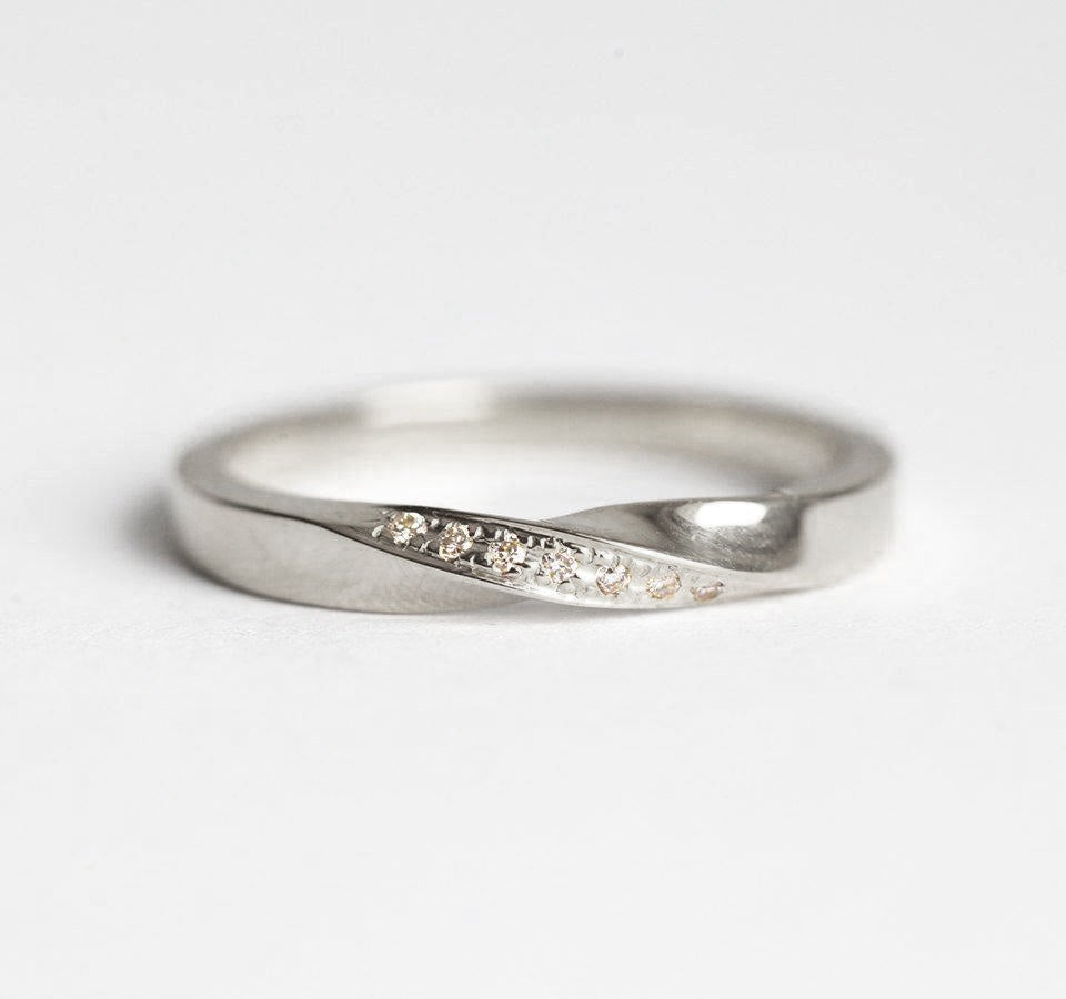 Cluster White Diamond Wedding Ring with a twisted band