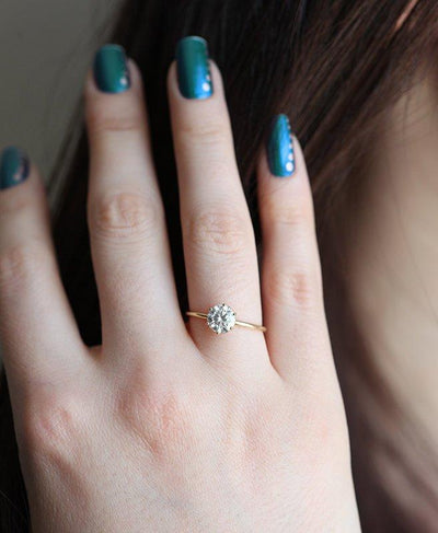 Round White Diamond Solitaire Ring with prong setting