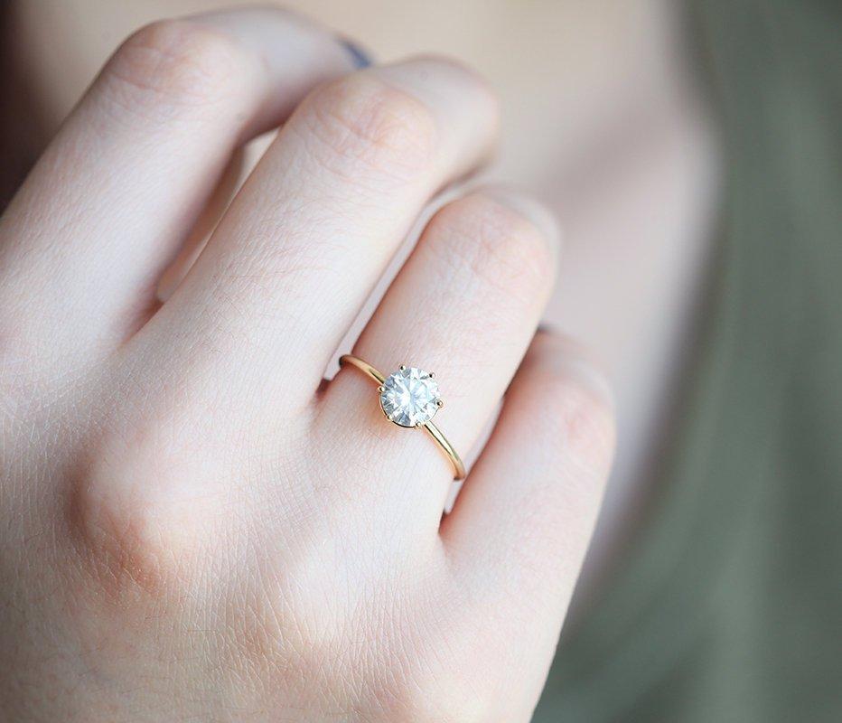 Round White Diamond Solitaire Ring with prong setting