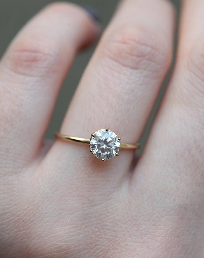 Round White Diamond Solitaire Ring with prong setting