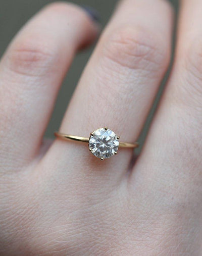 Round White Diamond Solitaire Ring with prong setting