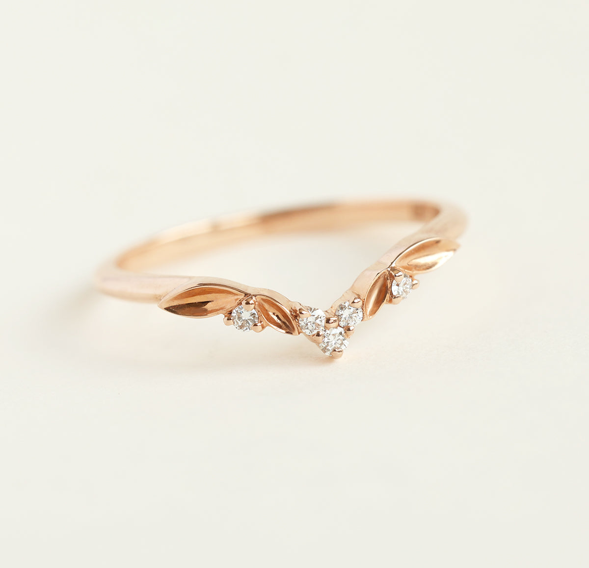 White Diamond Chevron Leaf Wedding Band