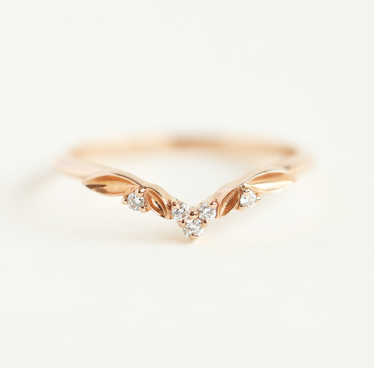 White Diamond Chevron Leaf Wedding Band