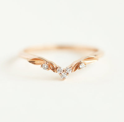 White Diamond Chevron Leaf Wedding Band