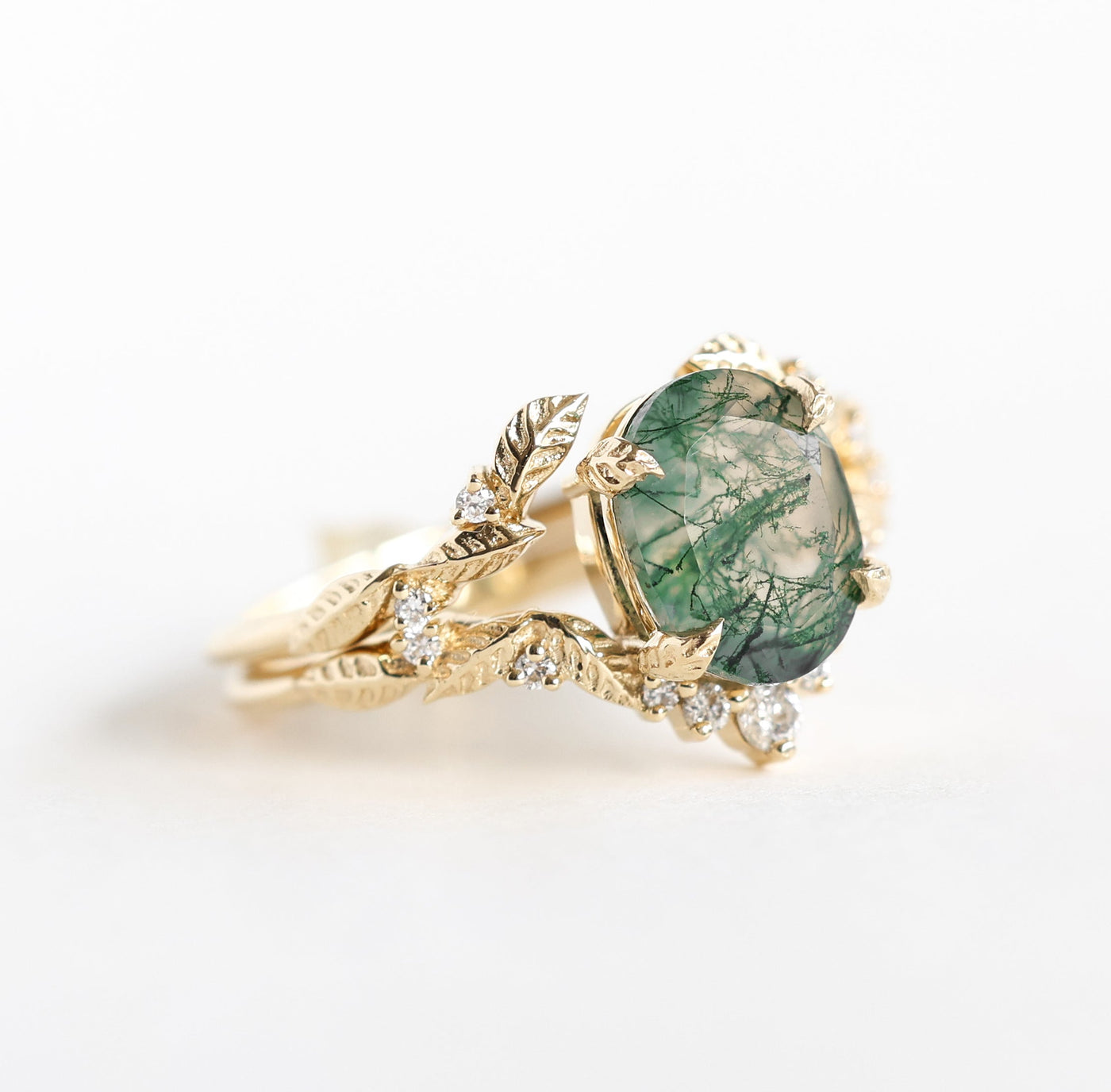 Leaf moss agate ring set - Capucinne