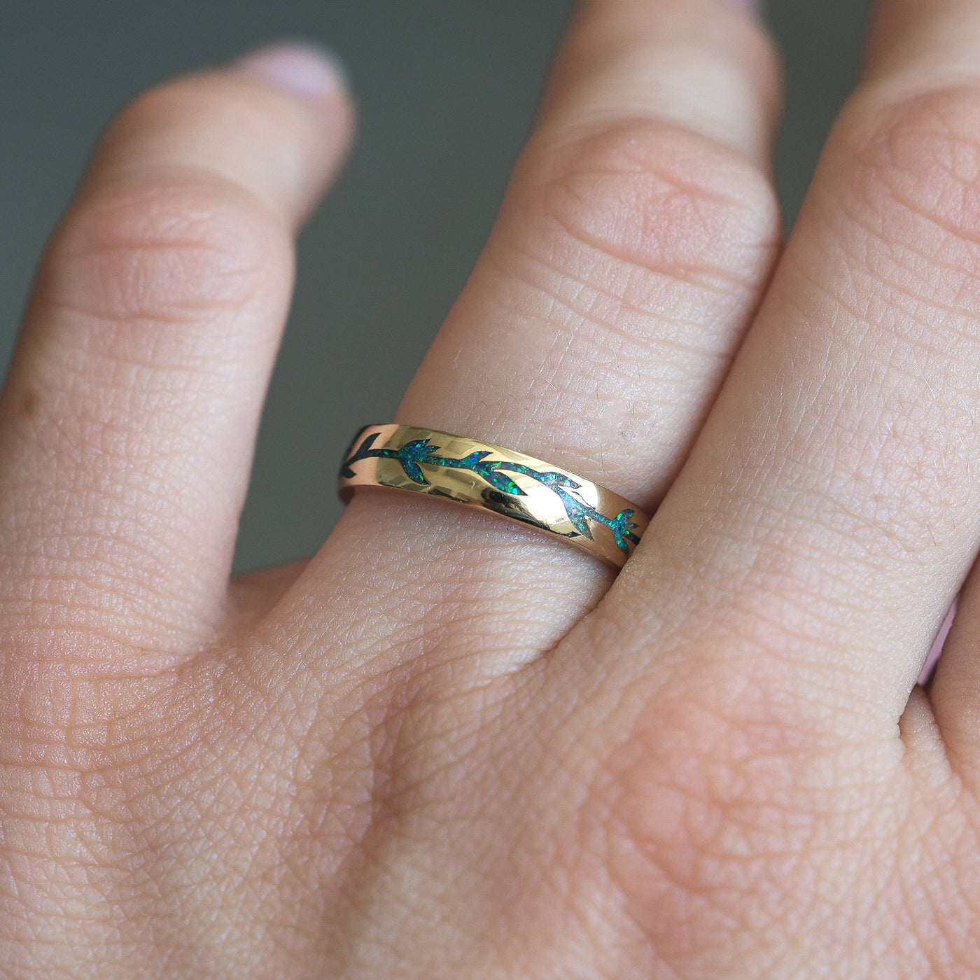 Leaf opal inlay band Unisex band - Ready to Ship – Capucinne