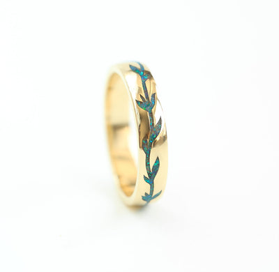 Leaf opal inlay band Unisex band - Ready to Ship