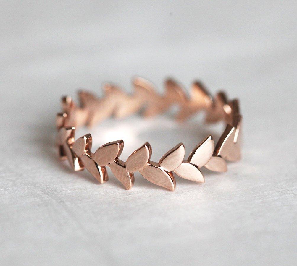 LEAH ROSE GOLD WEDDING BAND, ROSE GOLD VINE RING-Capucinne