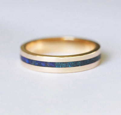 Lapis Lazuli and Turquoise Inlay Gold Wedding Band For Men