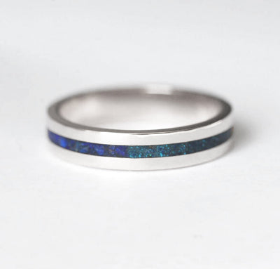 Lapis Lazuli and Turquoise Inlay Gold Wedding Band For Men