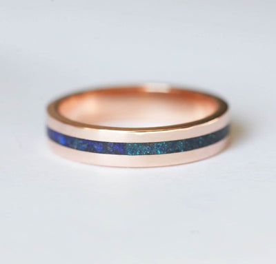 Lapis Lazuli and Turquoise Inlay Gold Wedding Band For Men