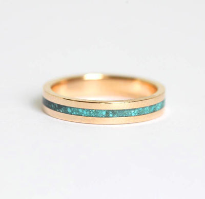 Turquoise Inlay Gold Wedding Band For Men