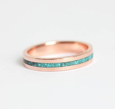 Turquoise Inlay Gold Wedding Band For Men