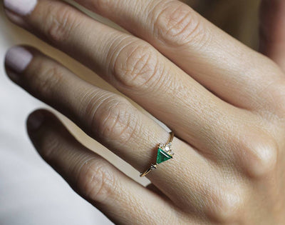 Triangle-Cut Emerald Cluster Ring with White Diamonds