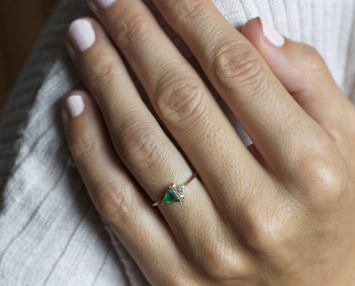 Triangle-Cut Emerald Cluster Ring with White Diamonds