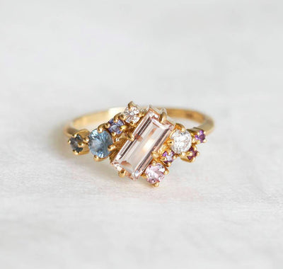 Yellow Gold Morganite Cluster Ring