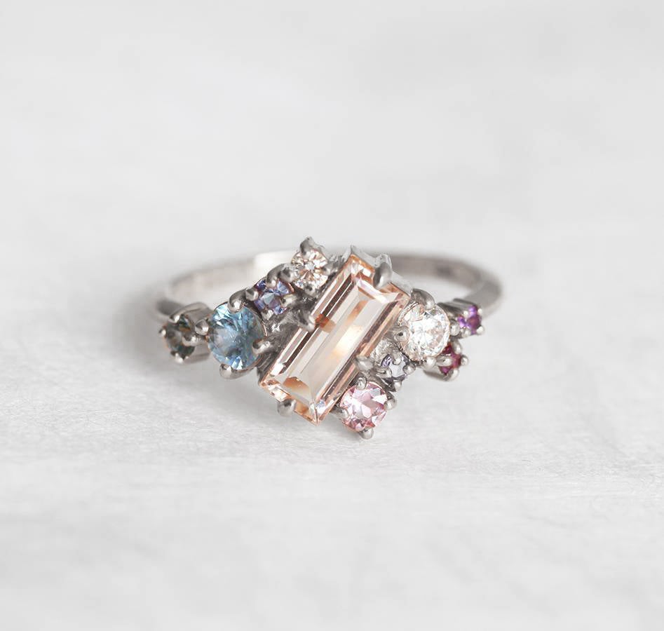 Platinum Morganite Cluster Ring