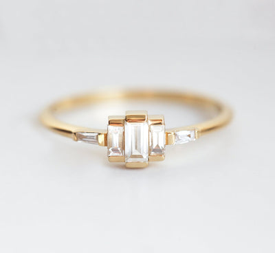 White baguette-cut diamond art deco ring