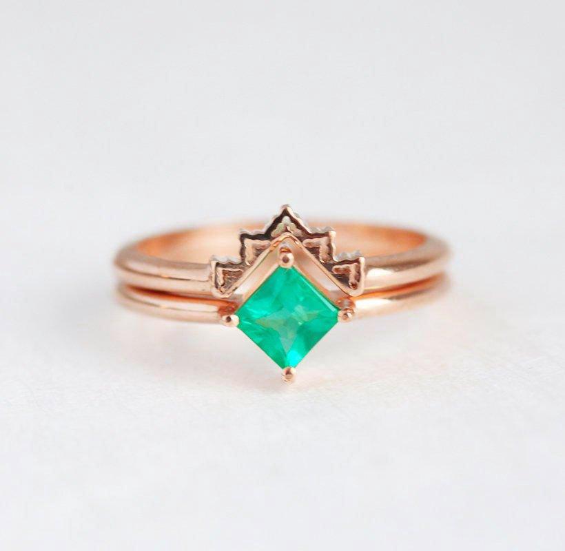 Livia Princess Cut Emerald Ring Set