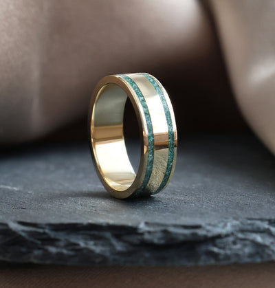 double emerald inlay mens band 