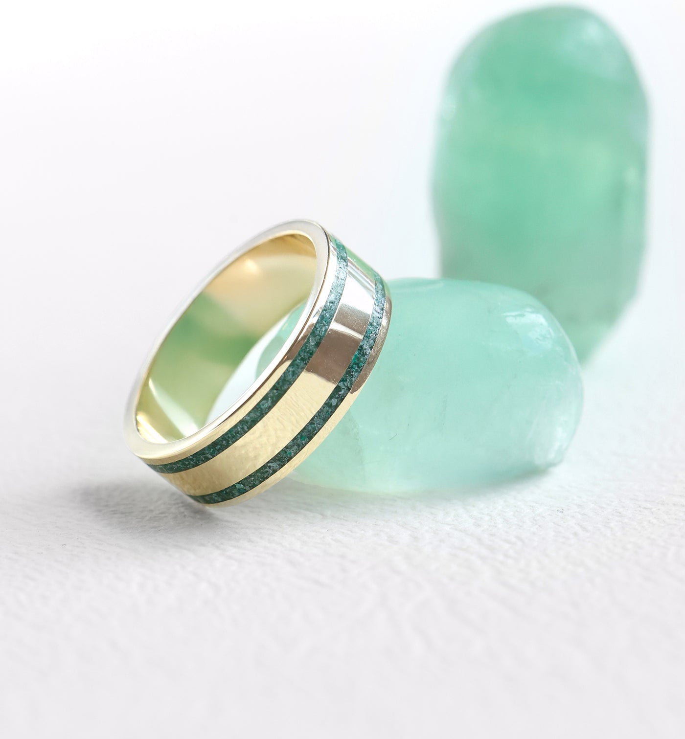 double emerald inlay mens band 