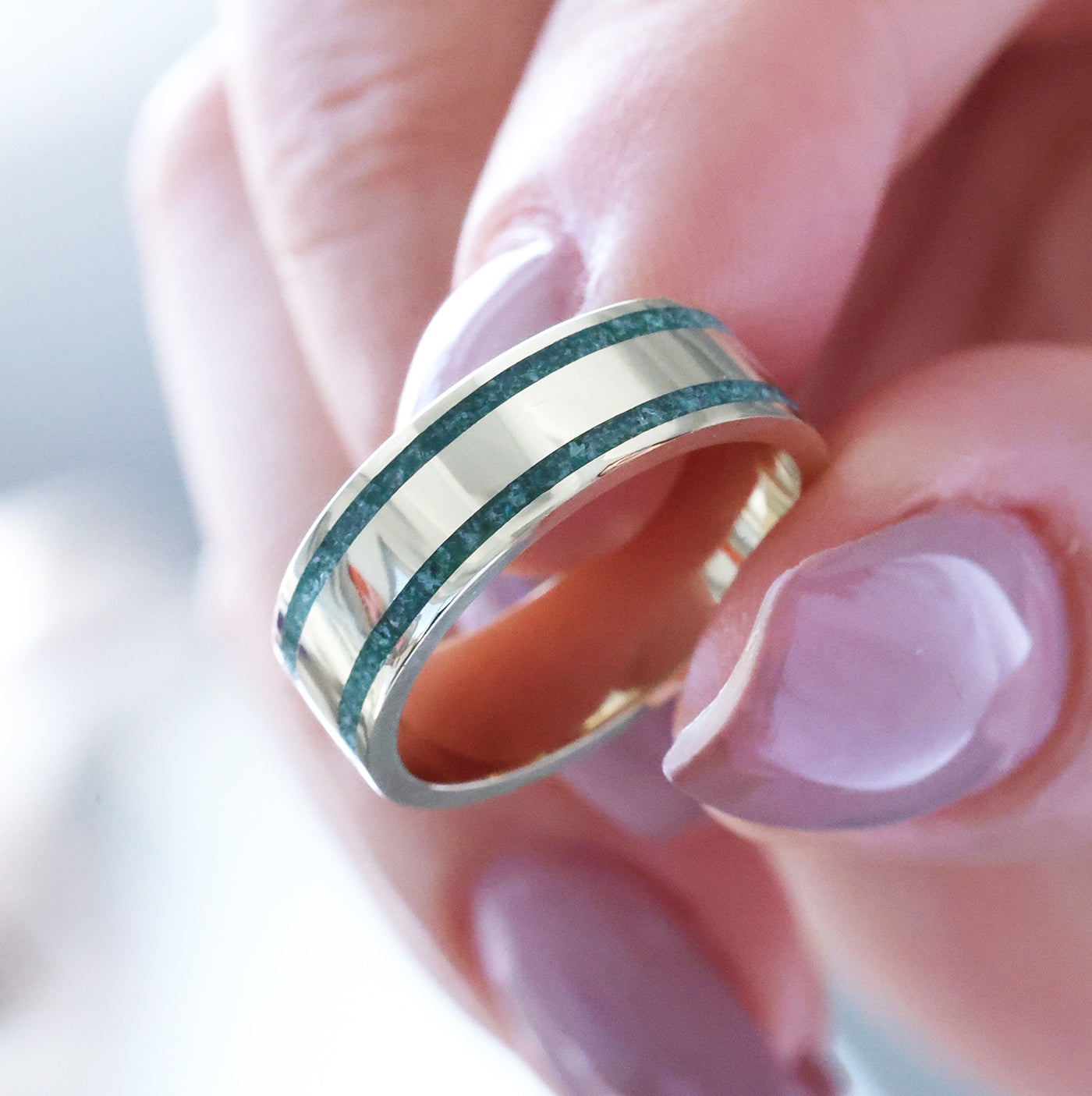 double emerald inlay mens band 