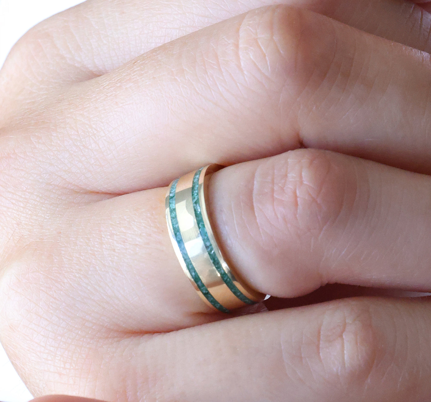 double emerald inlay mens band 