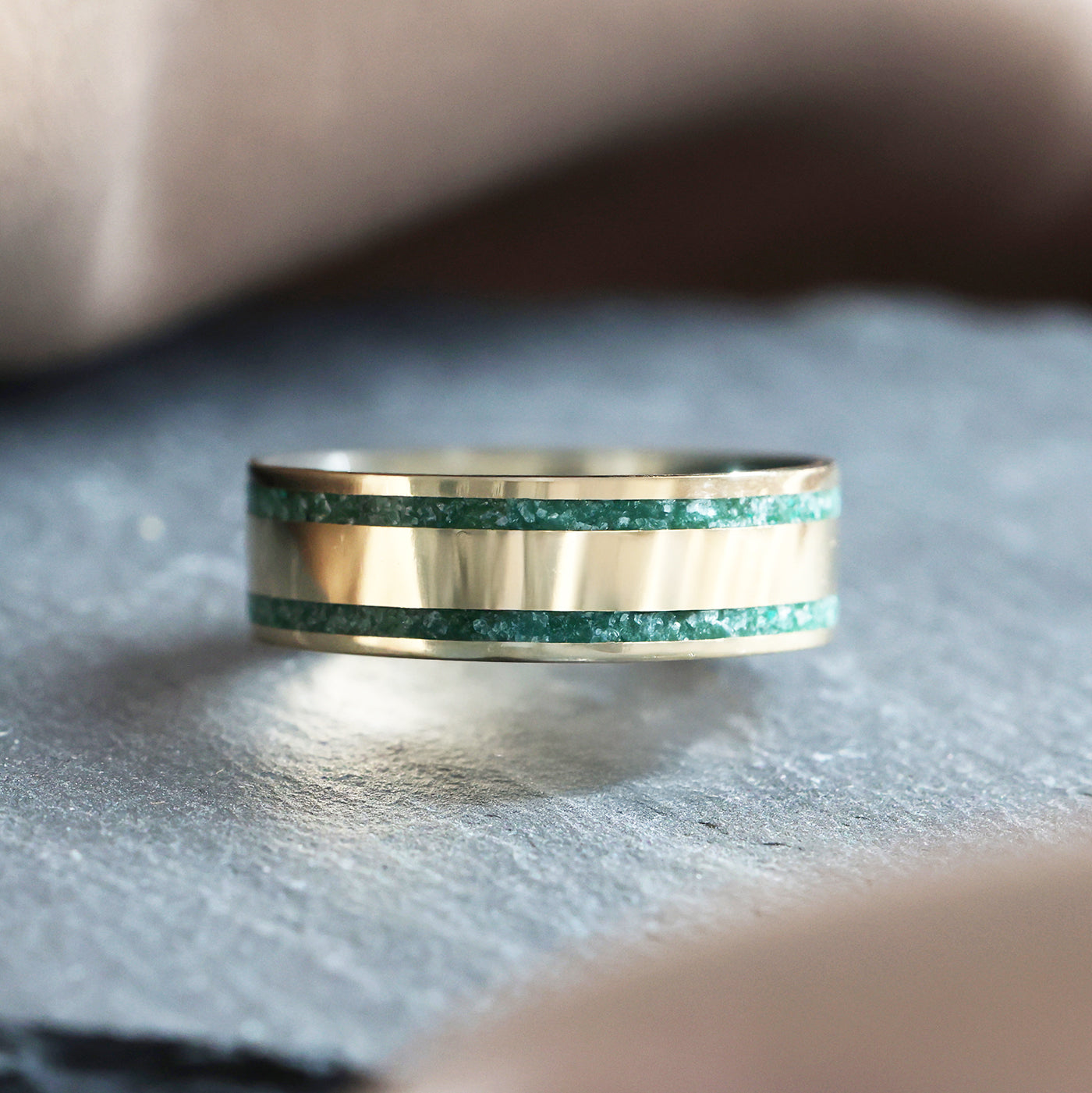 double emerald inlay mens band 