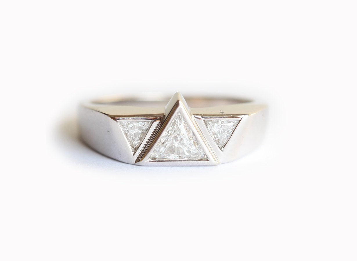 Triple trillion-cut diamond ring