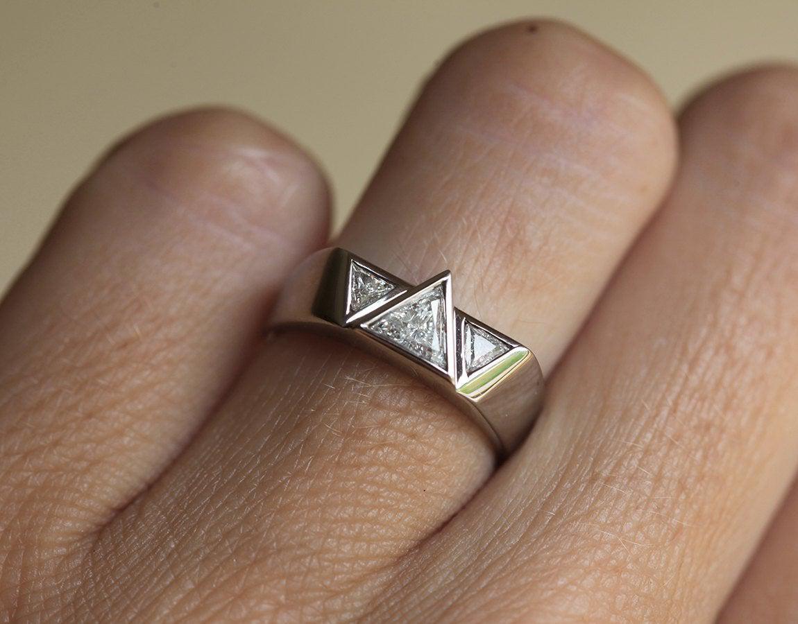 Triple trillion-cut diamond ring