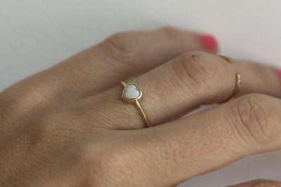 Heart-Shape White Opal Solitaire Yellow Gold Ring