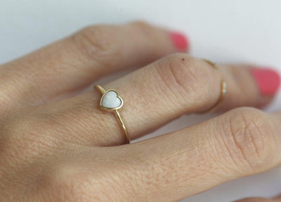 Heart-Shape White Opal Solitaire Yellow Gold Ring