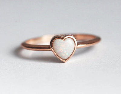 Heart-Shape White Opal Solitaire Rose Gold Ring