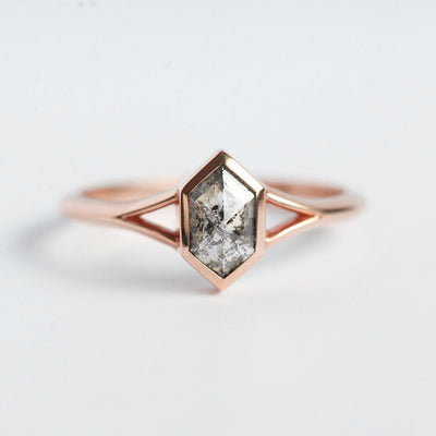 Hexagon Salt And Pepper Diamond, Rose Gold Engagement Ring