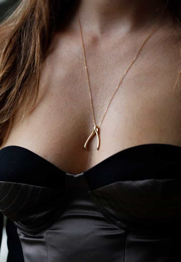Gold wishbone necklace