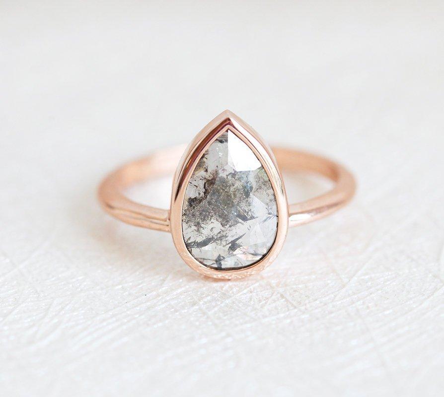 Grey Pear Salt & Pepper Diamond Ring