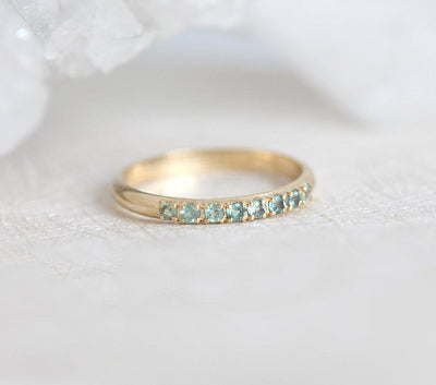 Round Alexandrites Ring with Eternity Style Yellow Gold Band
