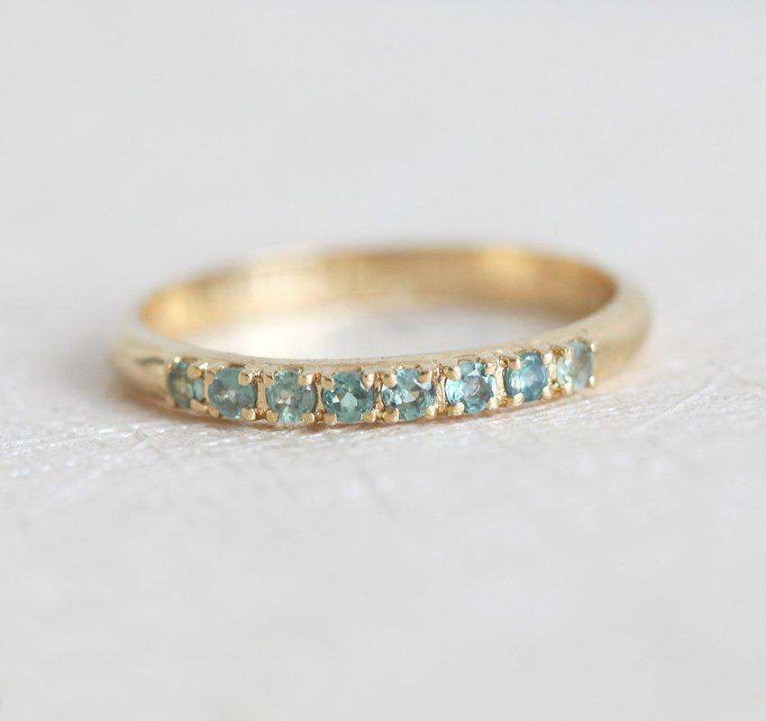 Round Alexandrites Ring with Eternity Style Yellow Gold Band