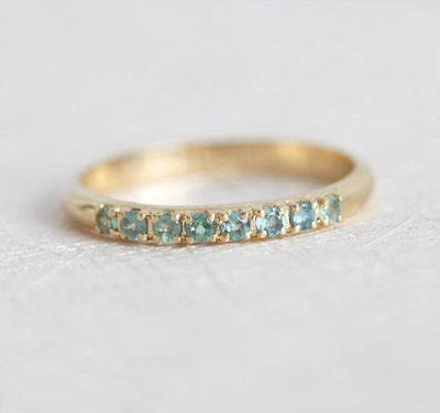 Round Alexandrites Ring with Eternity Style Yellow Gold Band