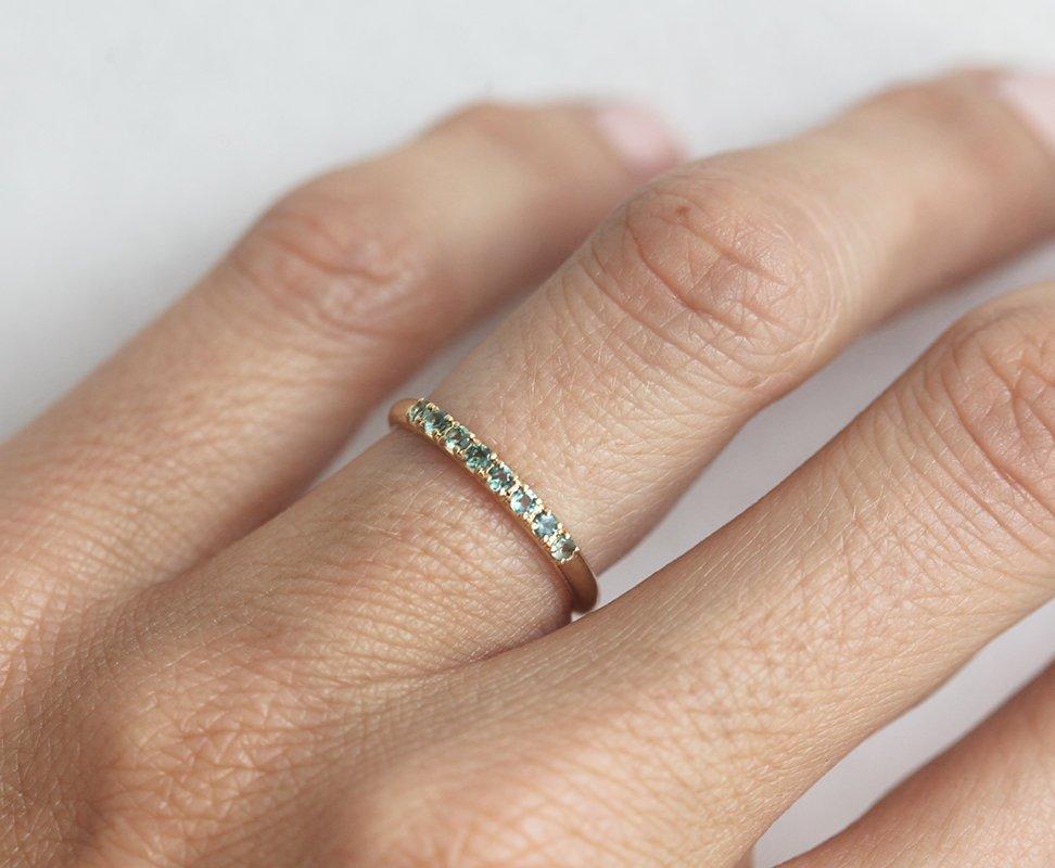 Round Alexandrites Ring with Eternity Style Yellow Gold Band