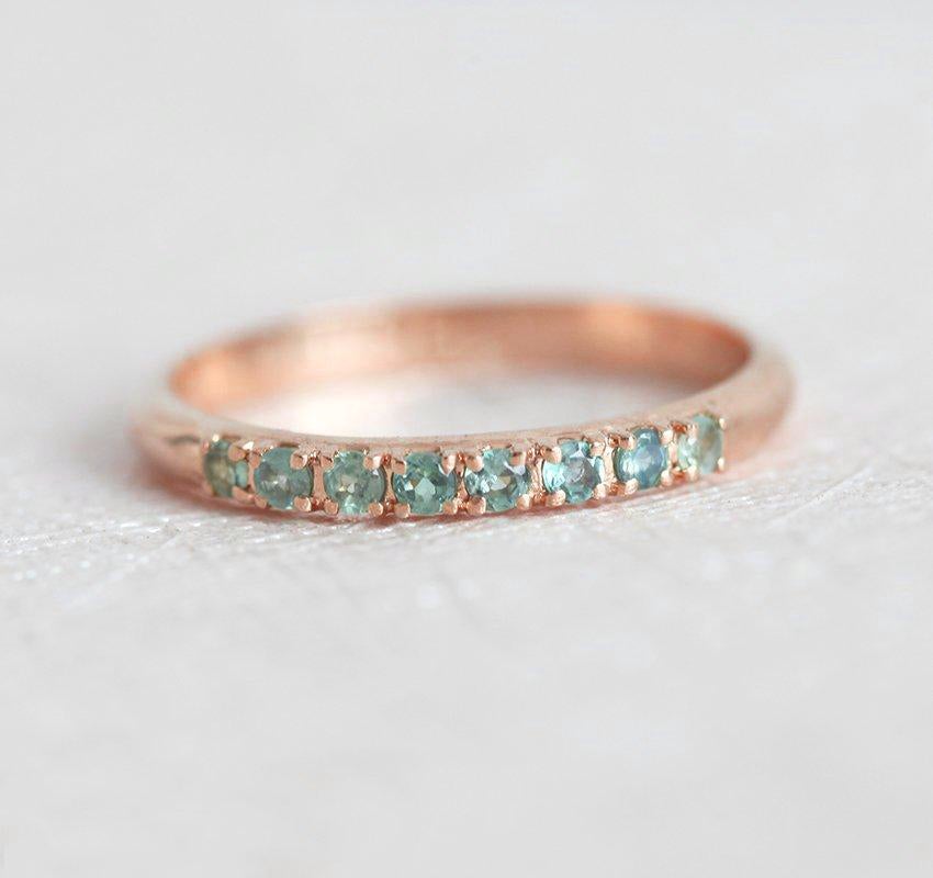 Round Alexandrites Ring with Eternity Style Rose Gold Band