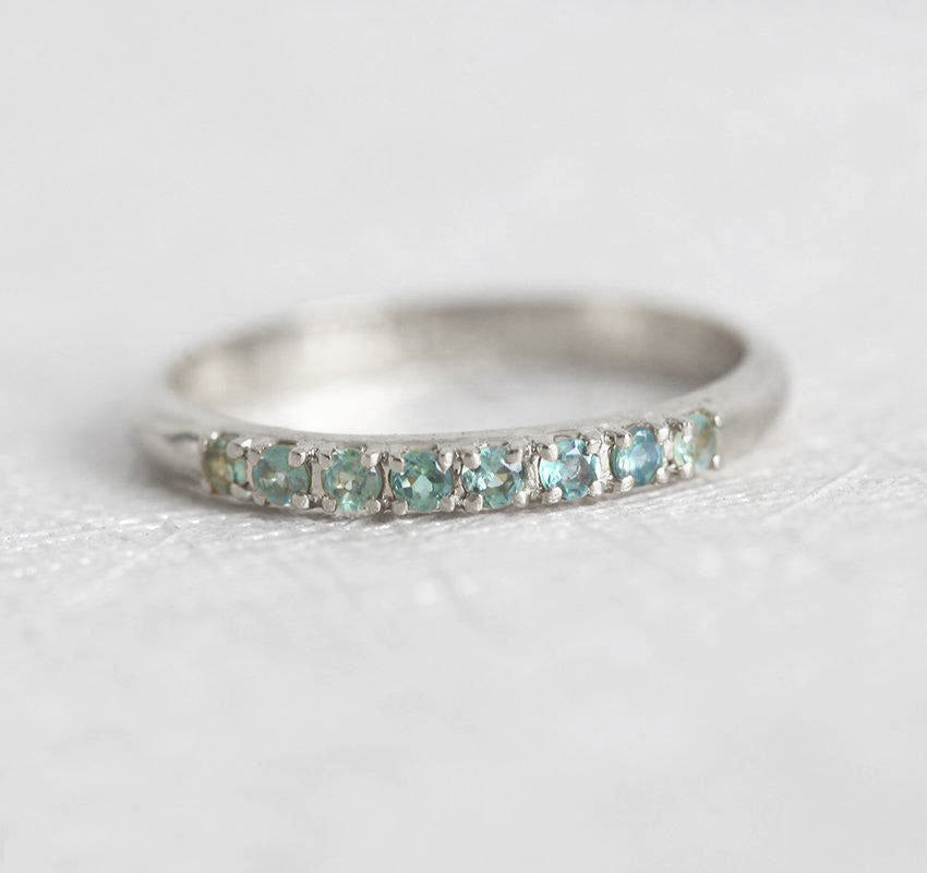 Round Alexandrites Ring with Eternity Style White Gold Band