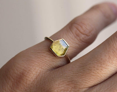 Marigold Diamond Slice Ring, Yellow Diamond Ring-Capucinne