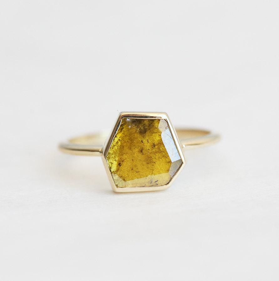 Marigold Diamond Slice Ring, Yellow Diamond Ring-Capucinne