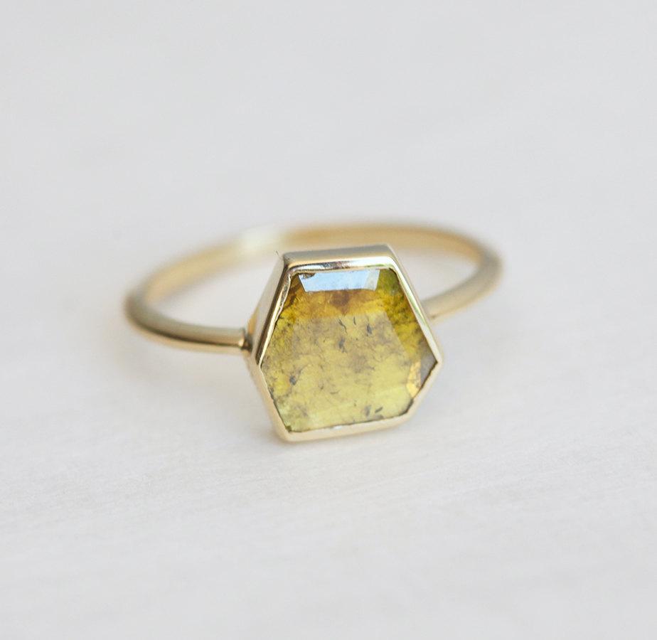 Marigold Diamond Slice Ring, Yellow Diamond Ring-Capucinne