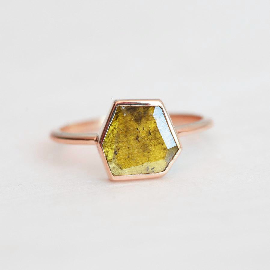 Marigold Diamond Slice Ring, Yellow Diamond Ring-Capucinne