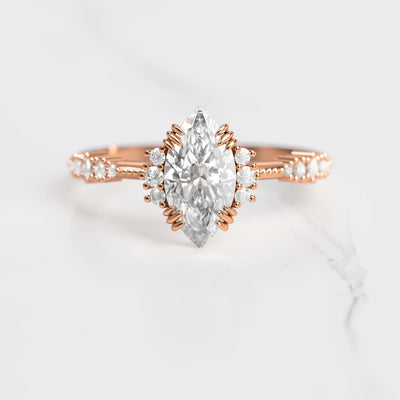 Marquise-cut white natural diamond cluster ring