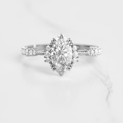 Marquise-cut white natural diamond cluster ring